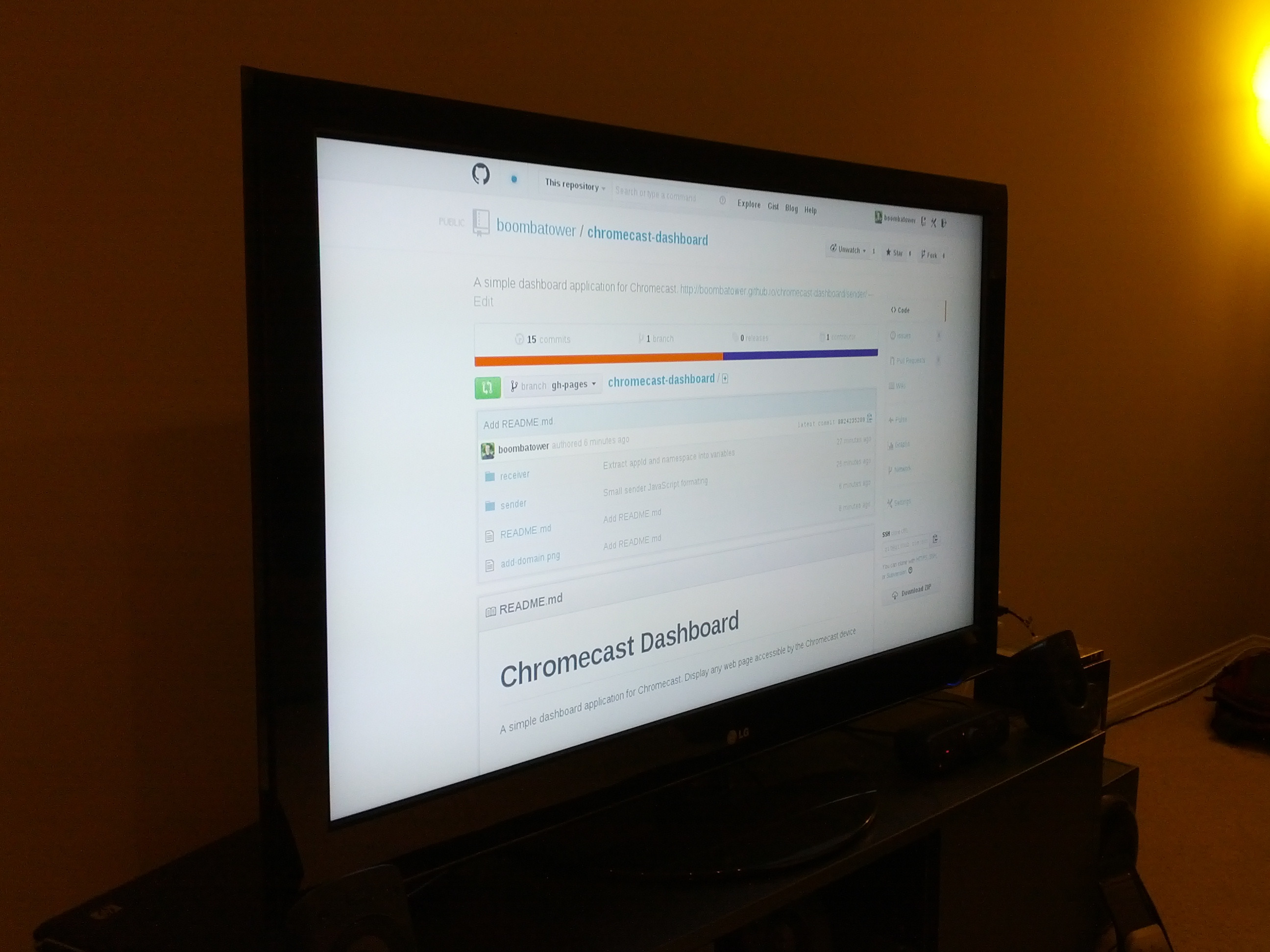 Photo of dashboard running on Chromecast