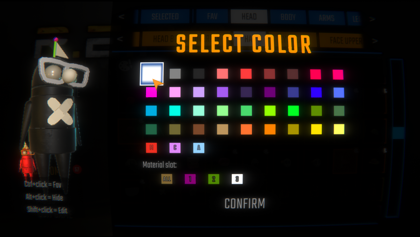 The color picker with the per-material slot selector