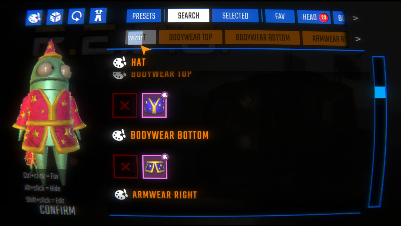 The search menu with some results