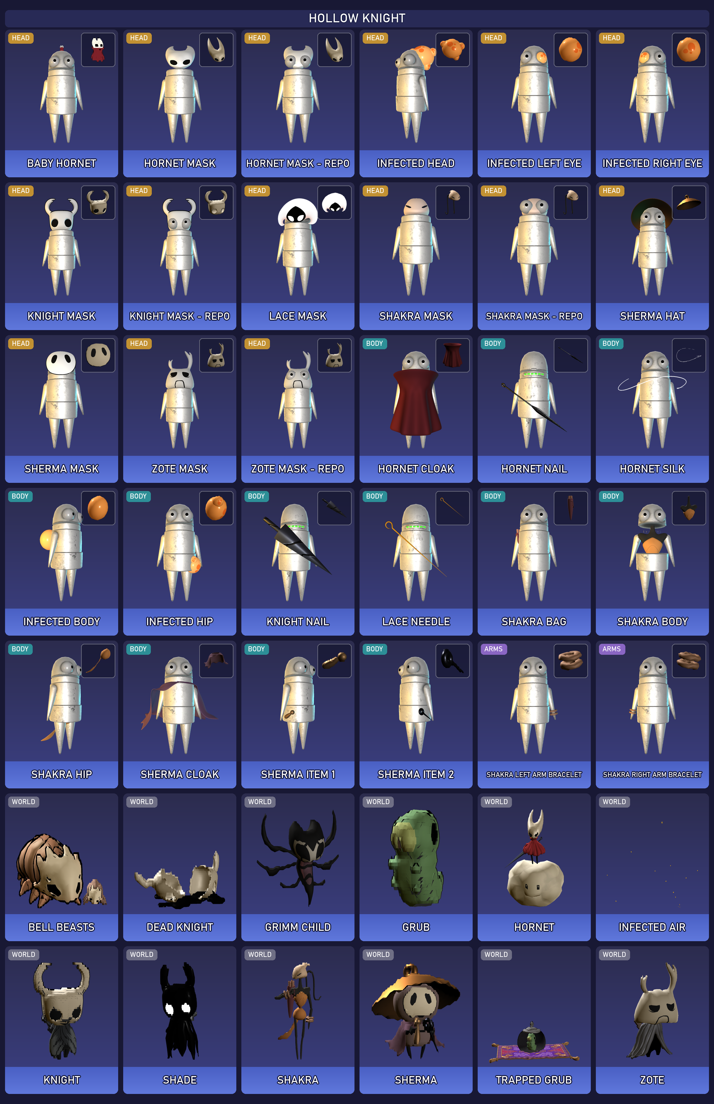 Preview of the Hollow Knight cosmetic set