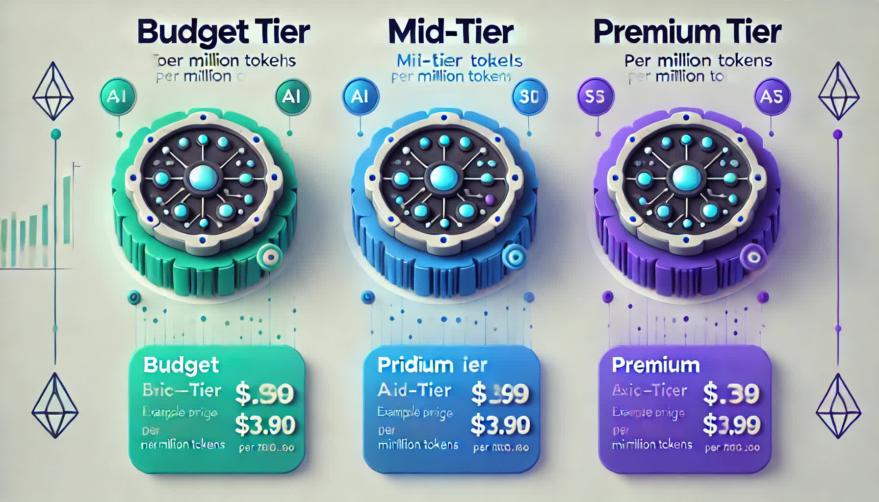 AI model pricing tiers — budget, mid-tier, and premium
