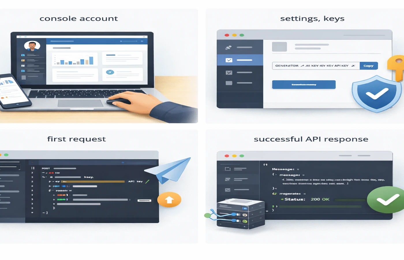 Claude API key setup workflow from Anthropic Console to first successful request