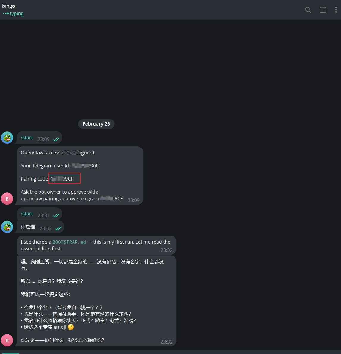 Telegram配對截圖