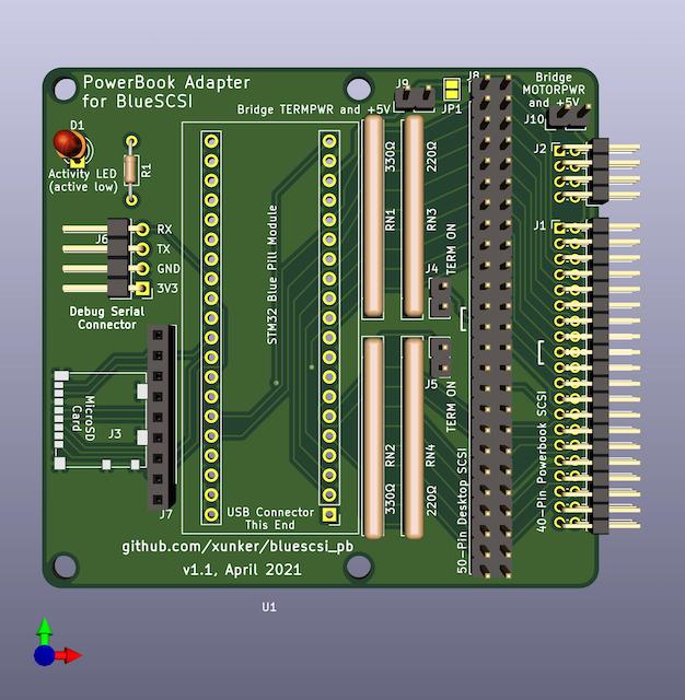 3D rendering of bluescsi_pb v1.1 board 