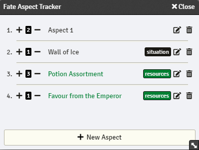 Fate Aspect Tracker with different aspects