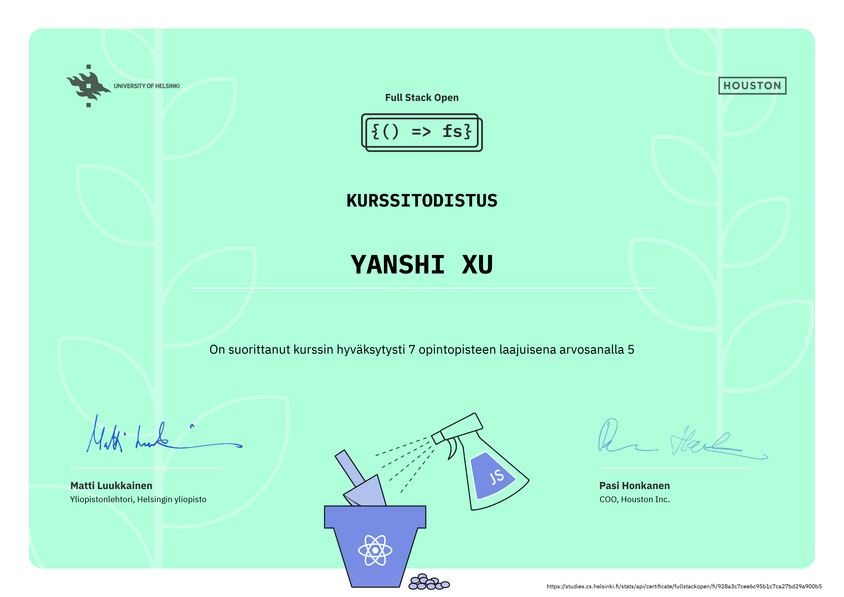 Certificate 1 in Finnish