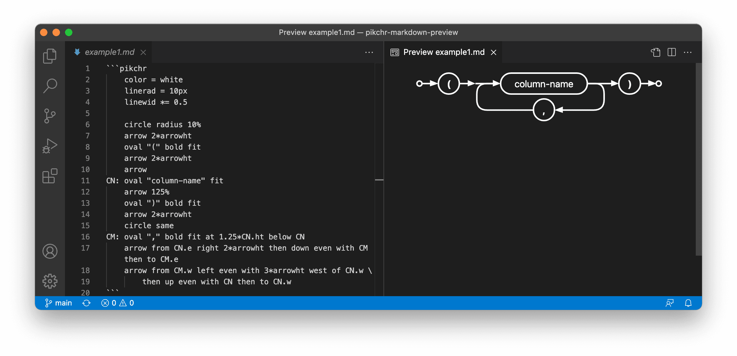 A pikchr diagram in VS Code's built-in markdown preview