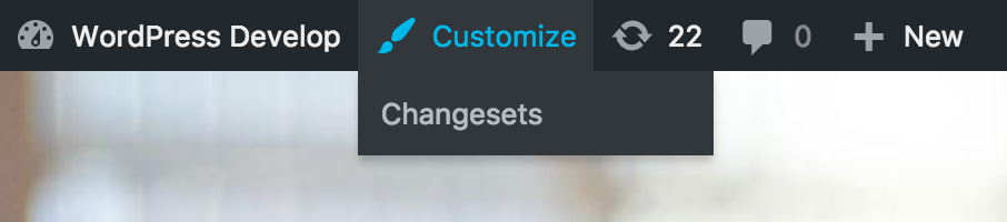 The Customize link in the admin bar likewise gets a submenu item to link to the changesets post list.