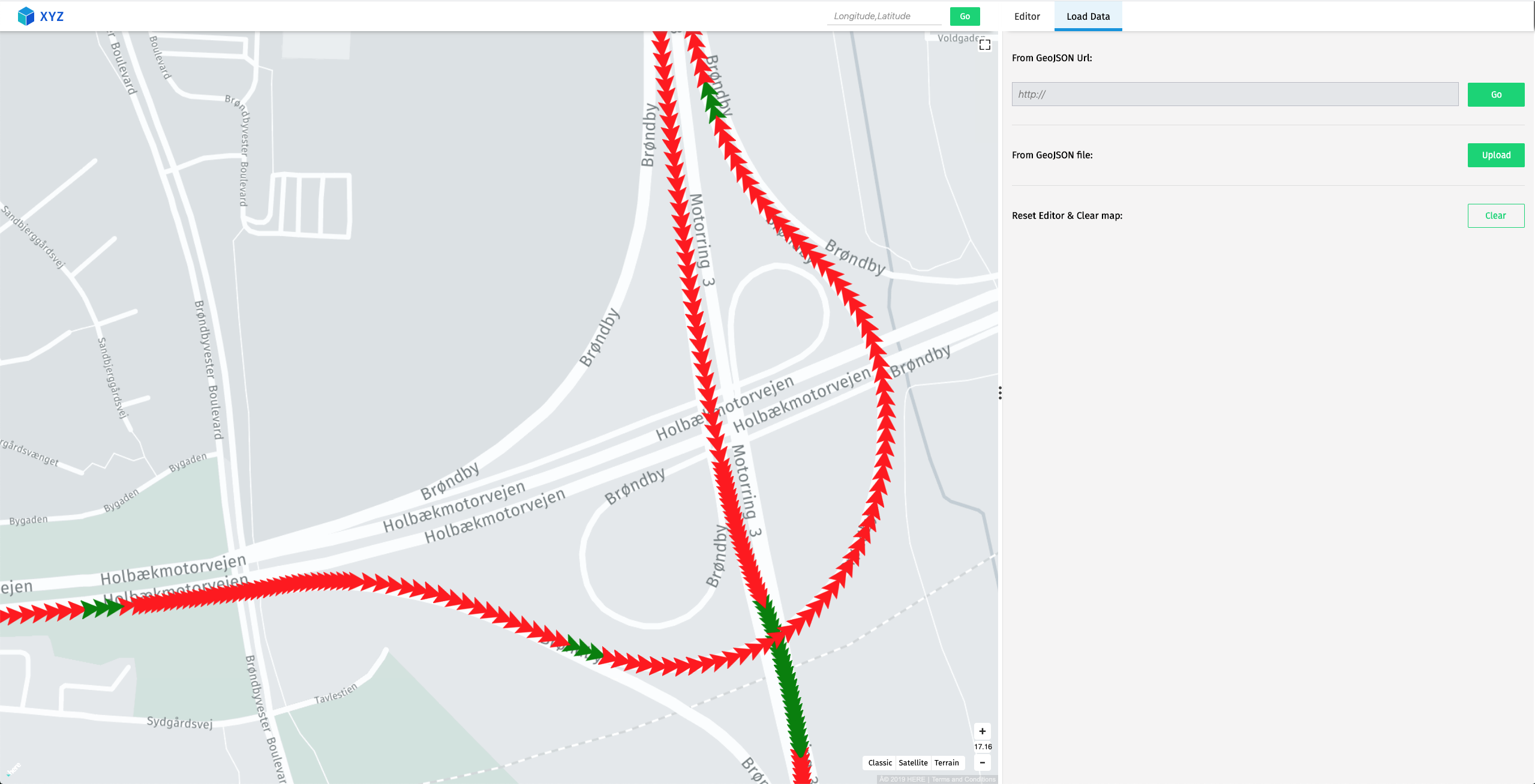 GeoJSON data visualised on GeoJSON-tool.