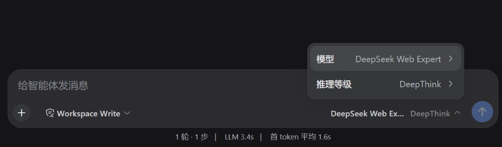 输入栏：DeepSeek Web Expert 与 DeepThink 推理等级
