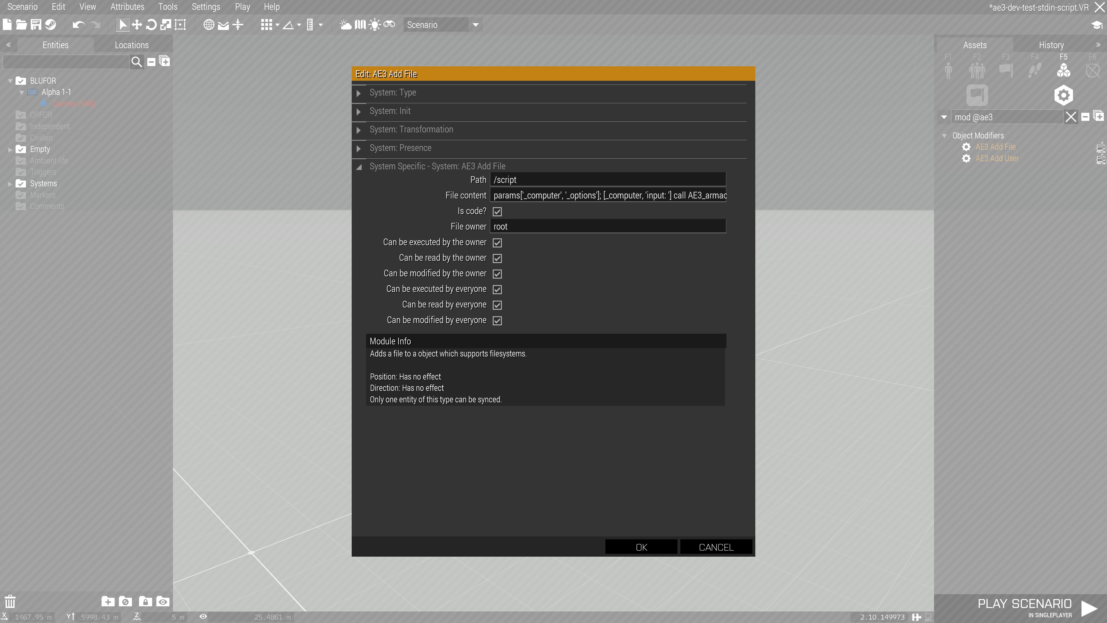 Eden Editor showing addFile module with code example