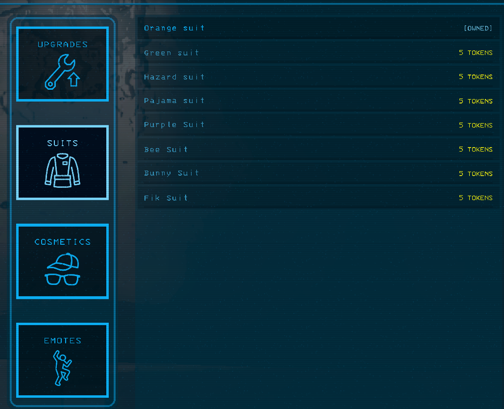 Player Menu suits