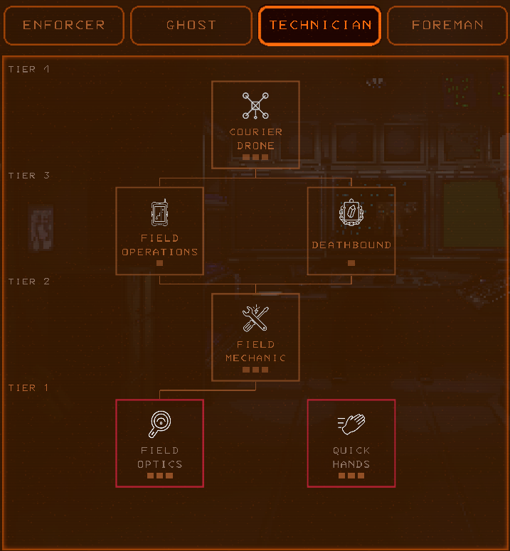 Technician upgrade tree