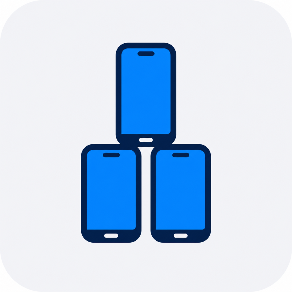 SimLease icon: three blue phones stacked together.