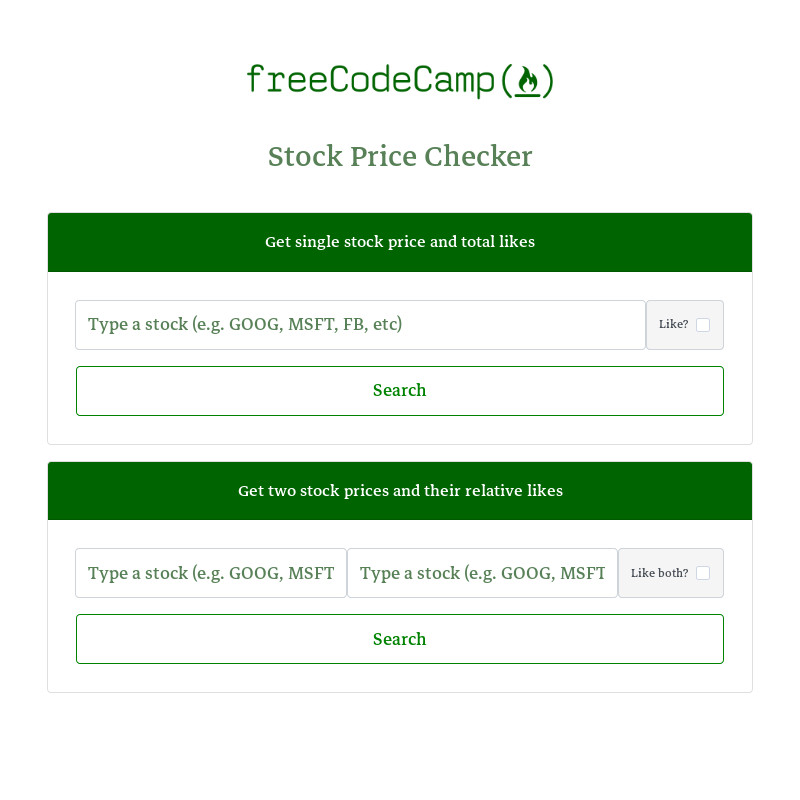 Screenshot of Stock Price Checker.