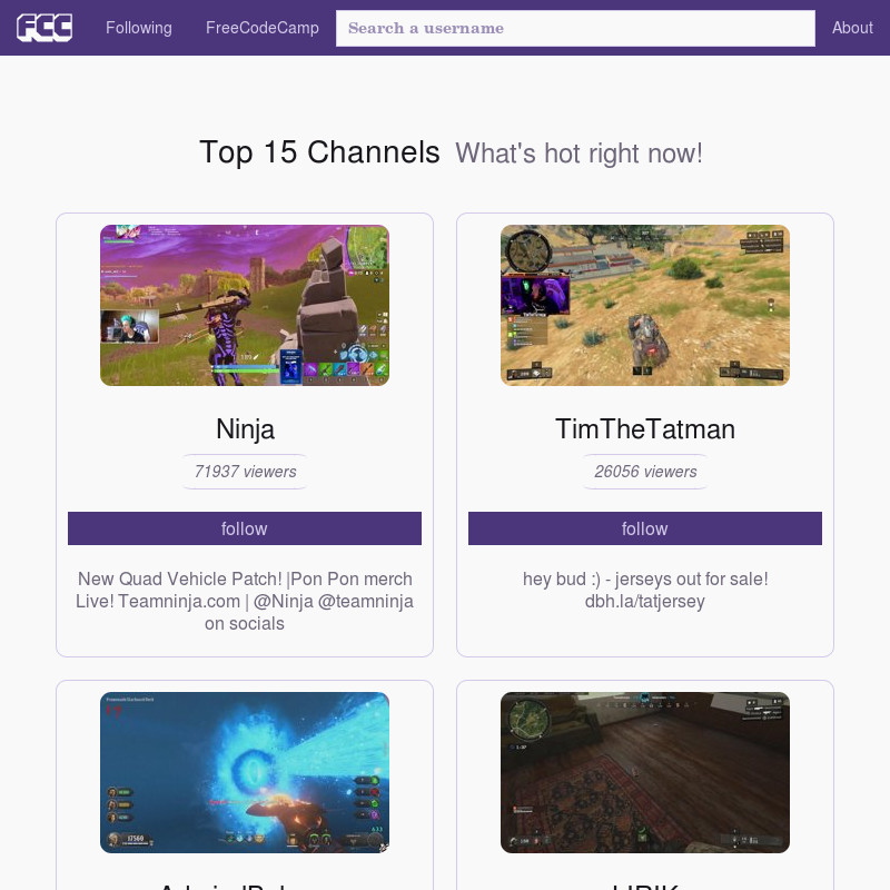 Screenshot of Twitch Clone.