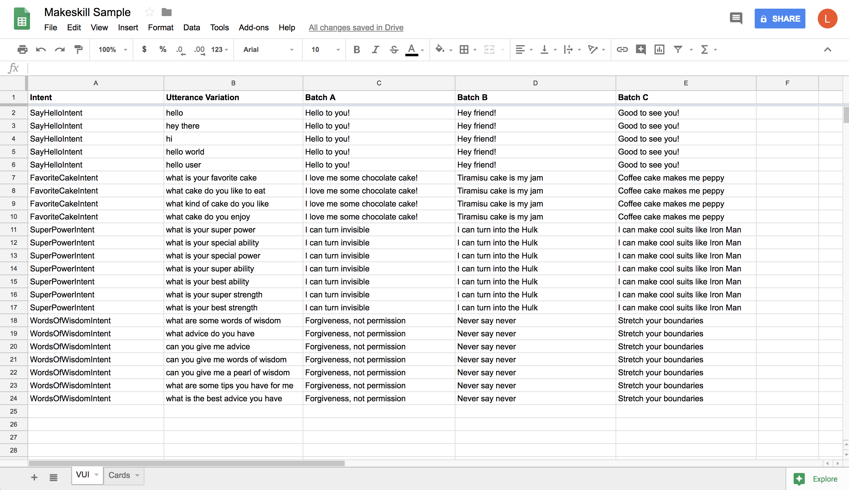 Makeskill VUI demo sheet