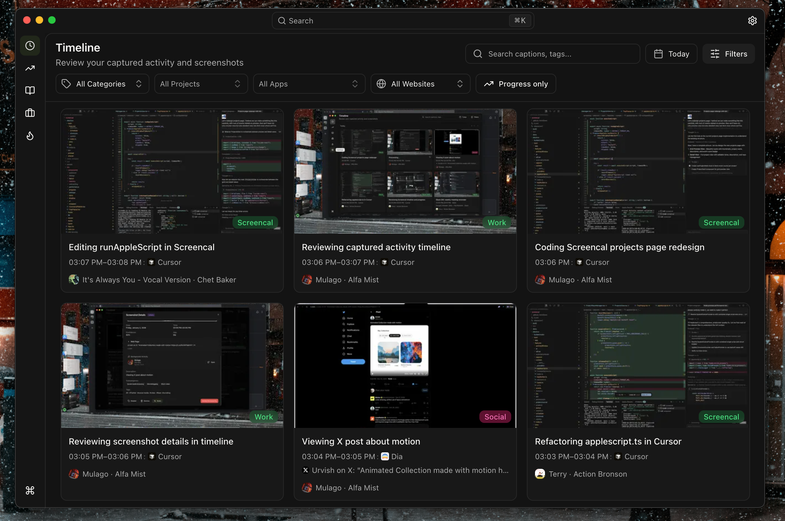 Timeline view