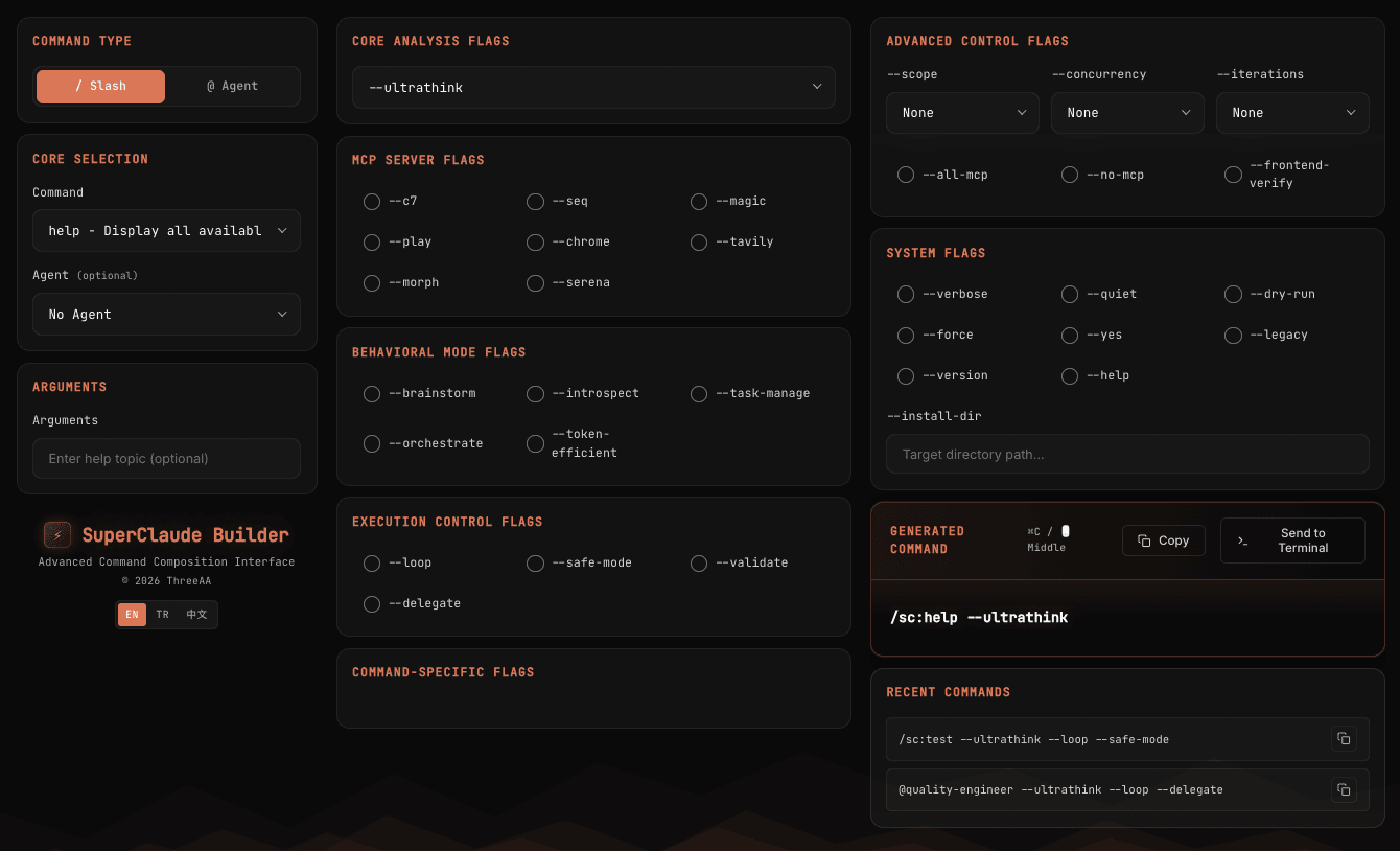 SuperClaude Command Builder Interface