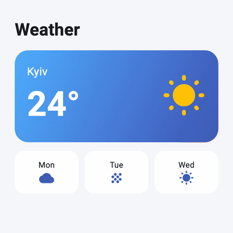 Animated demo of the full_screen_menu Flutter package: a blurred full-screen overlay opens over a weather app with five round gradient buttons and a close button.