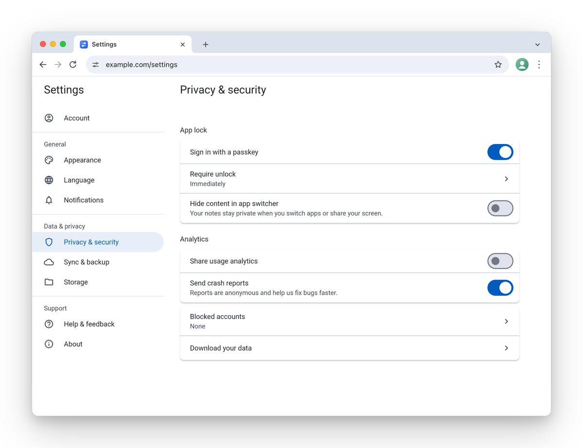 Web style with the Chrome settings menu