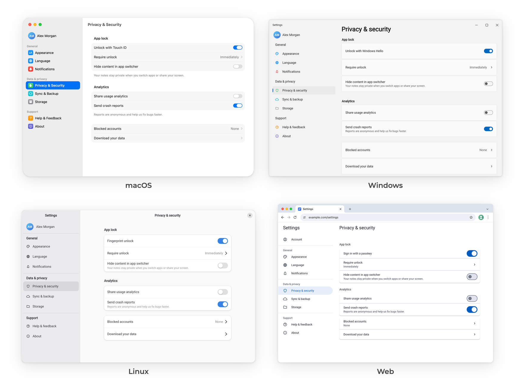 settings_ui on macOS, Windows, Linux and the web