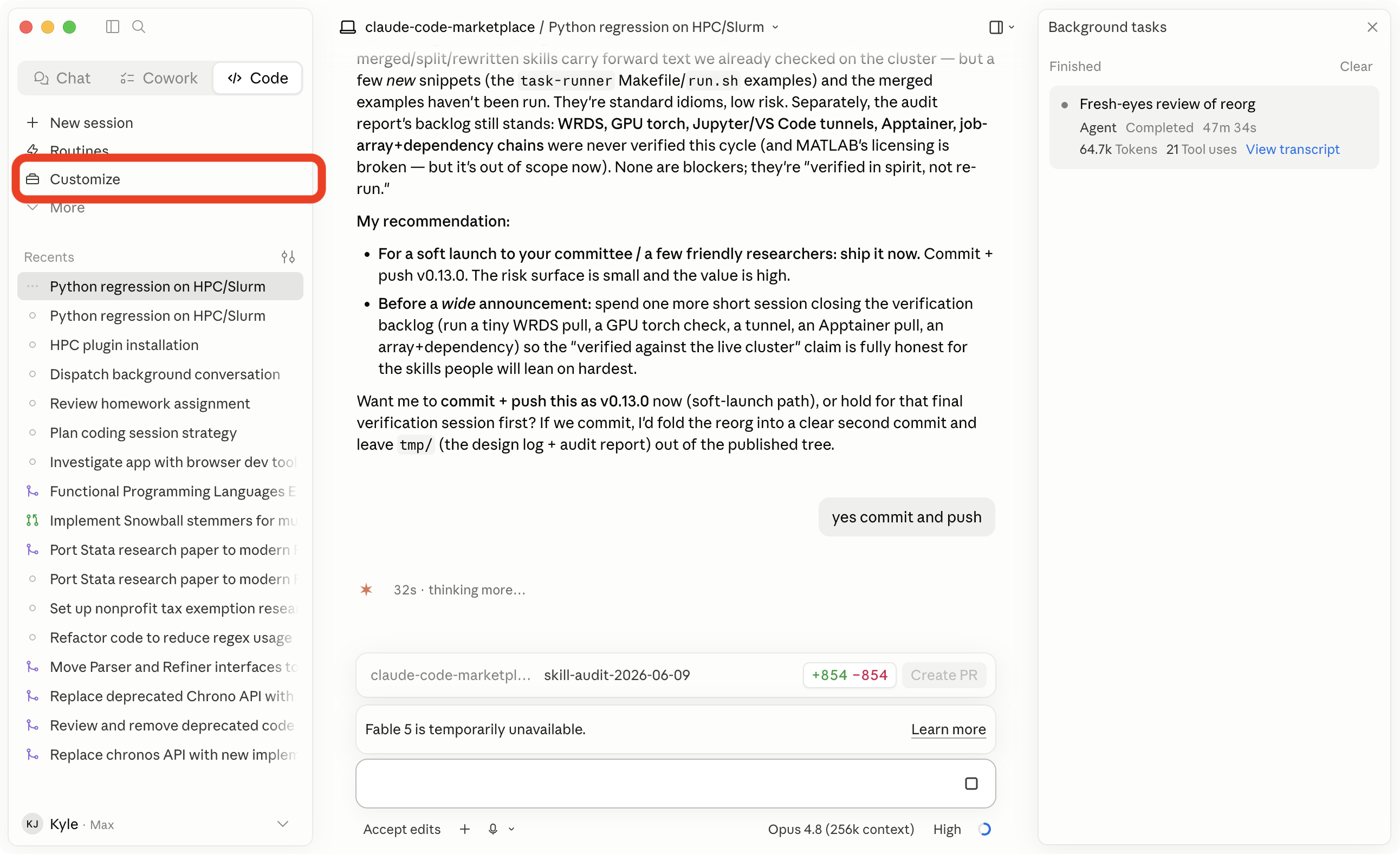 Click Customize in the left sidebar