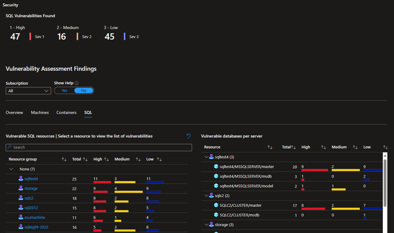 Azure Arc Enabled SQL Server Single Pane of Glass Security Tab Screenshot