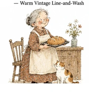#FB-004 Warm Vintage Line-and-Wash