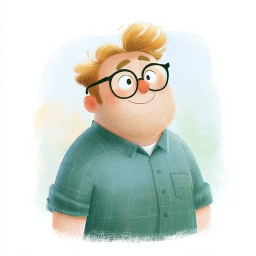 #FB-026 Warm Gouache & Colored Pencil Storybook Character