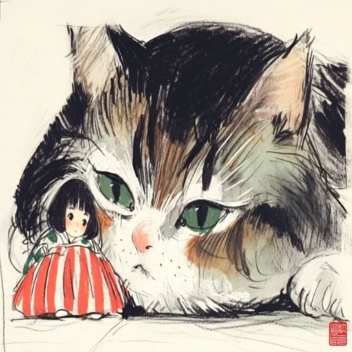 #FB-030 Soft Crayon & Sumi-e Cat Storybook