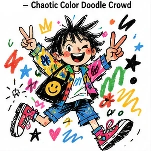 #FC-001 Chaotic Color Doodle Crowd