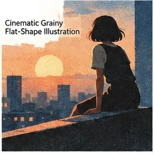 #FC-027 Cinematic Grainy Flat-Shape Illustration