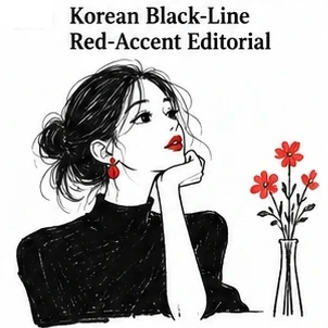 #FH-011 Korean Black-Line Red-Accent Editorial