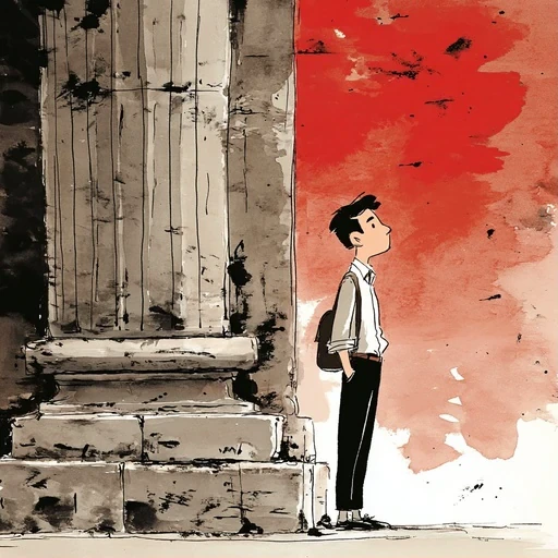 #FH-041 Modern Minimalist Sumi-e & Red Gouache Illustration