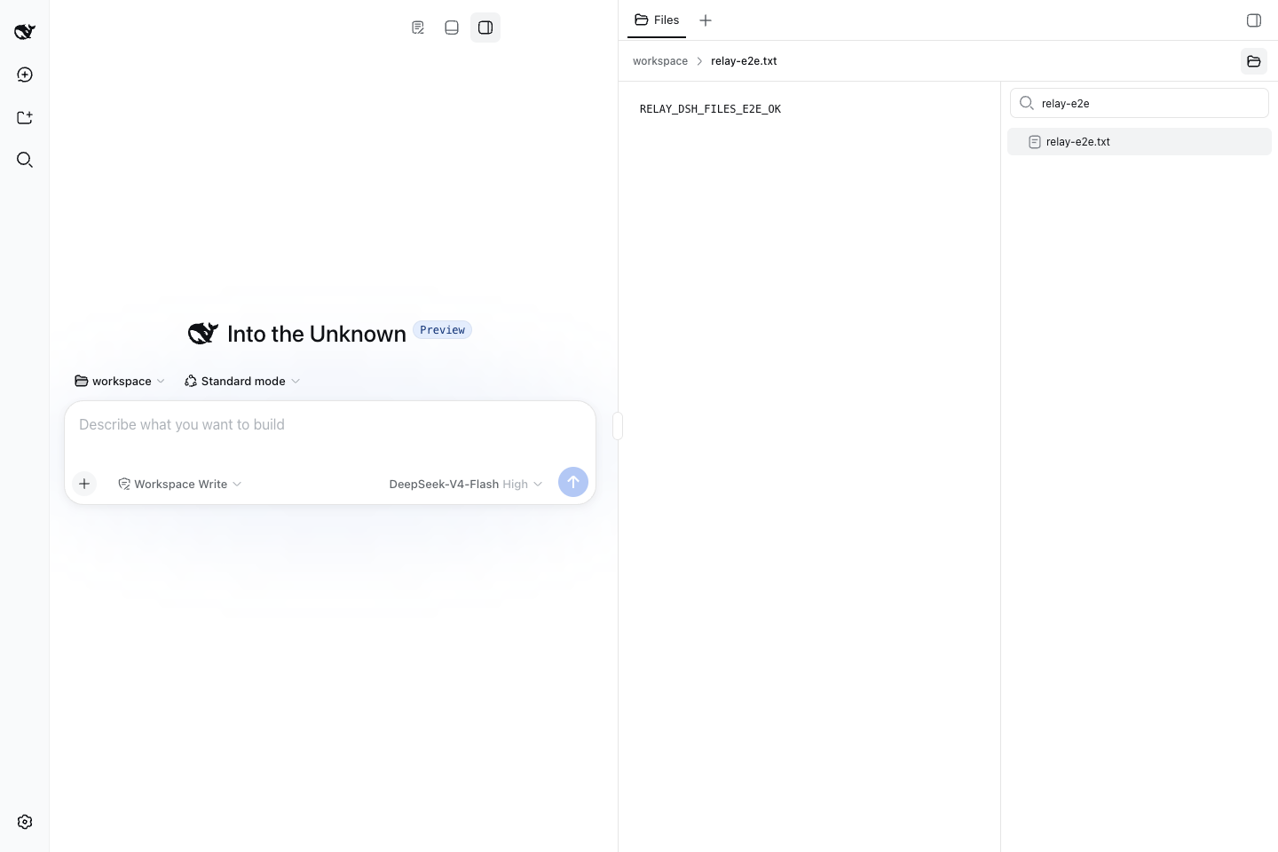 Relay Files side panel previewing a workspace file in DSH Web