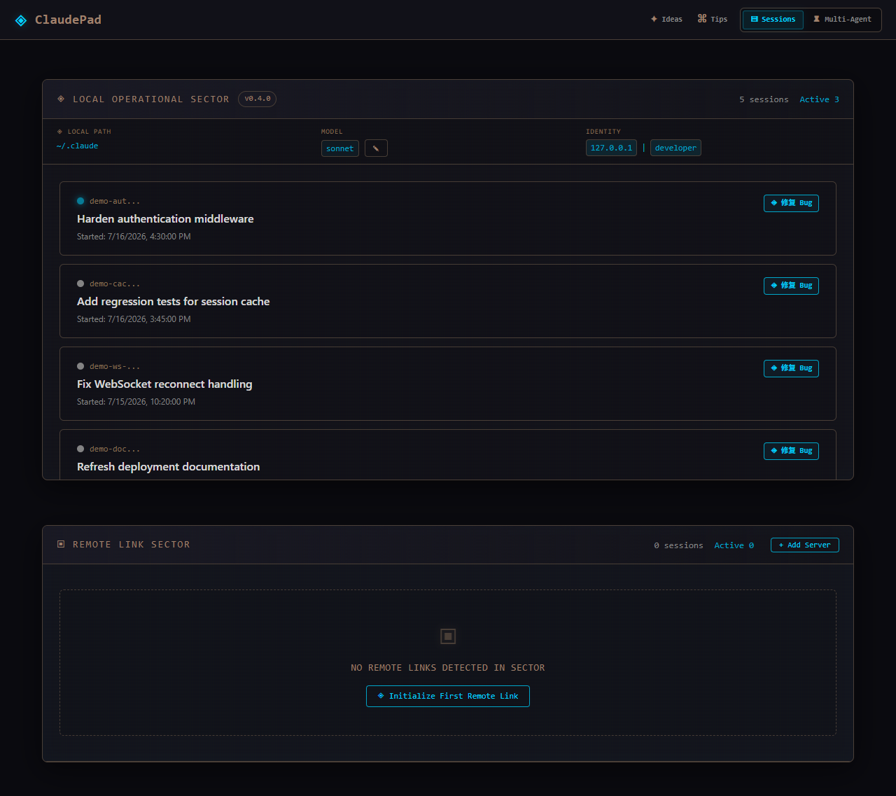 ClaudePad session monitor