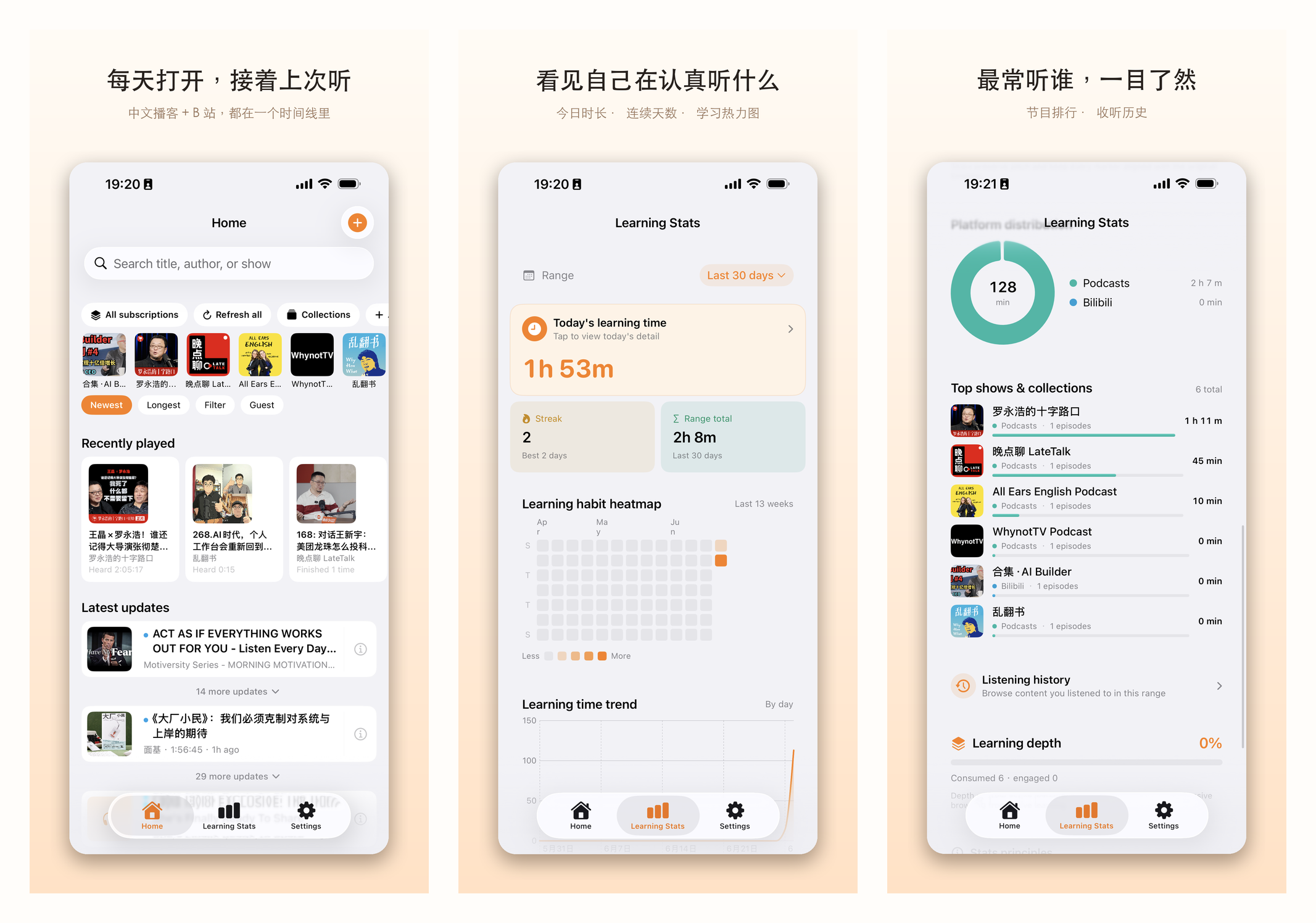 ContextEcho:跨源时间线续听、学习统计与节目排行