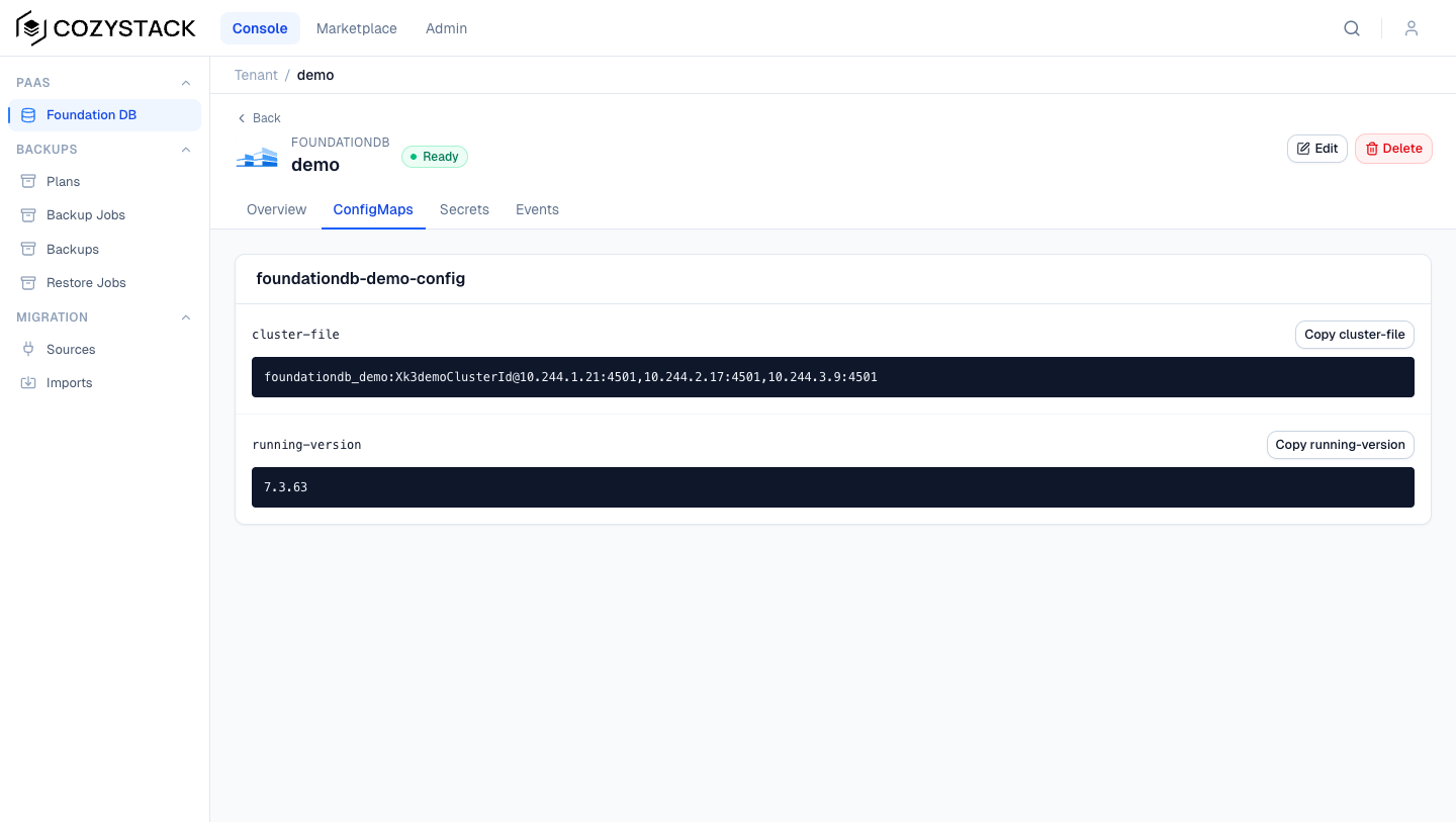 ConfigMaps tab