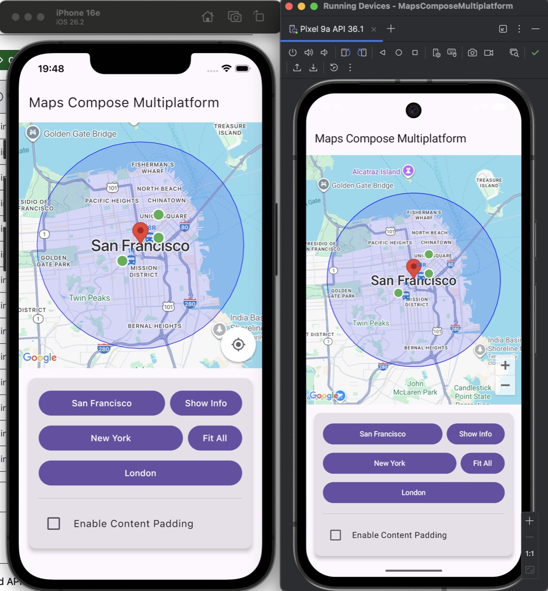 Sample app running on iOS and Android