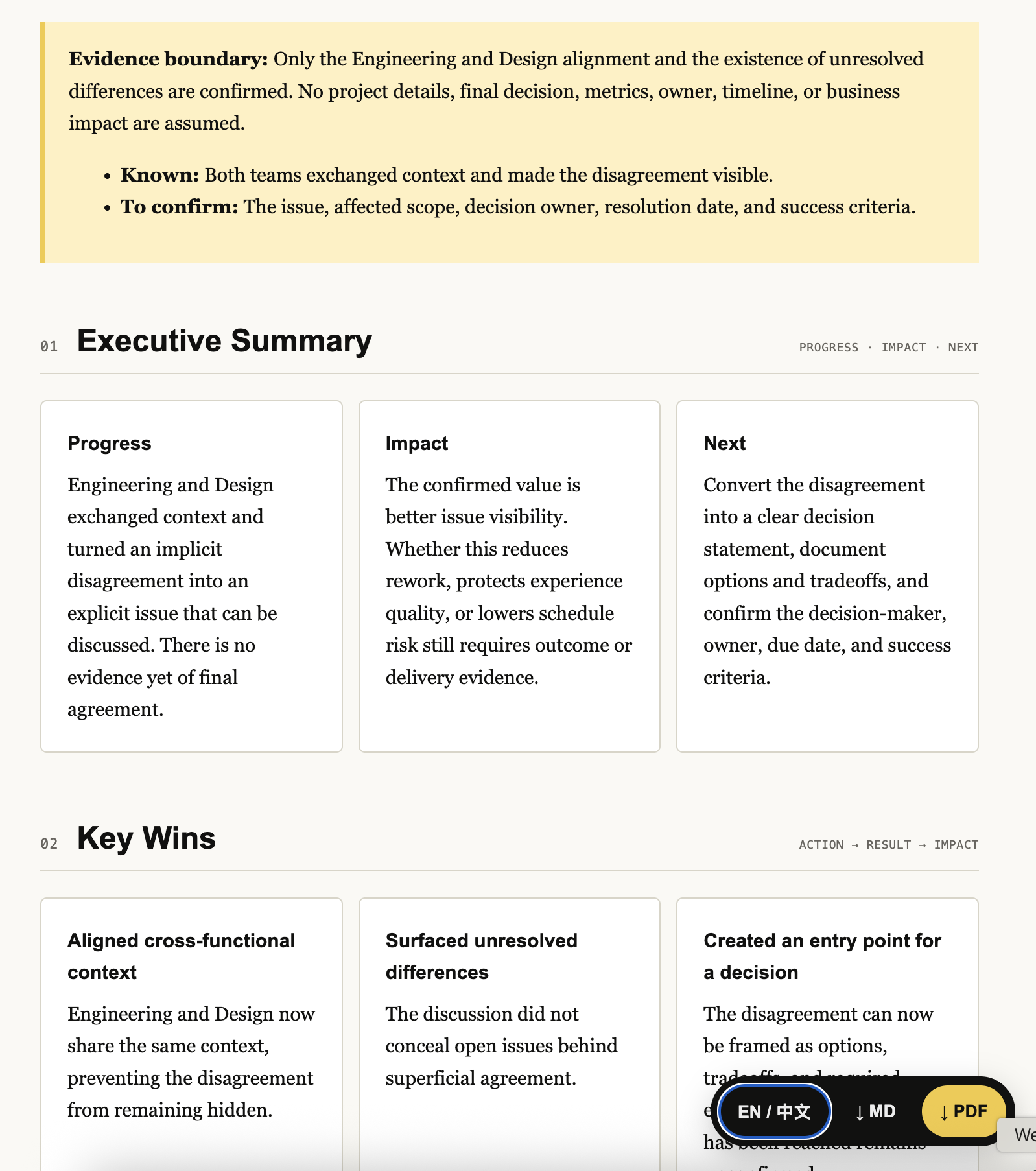 English Executive Report key wins and business impact