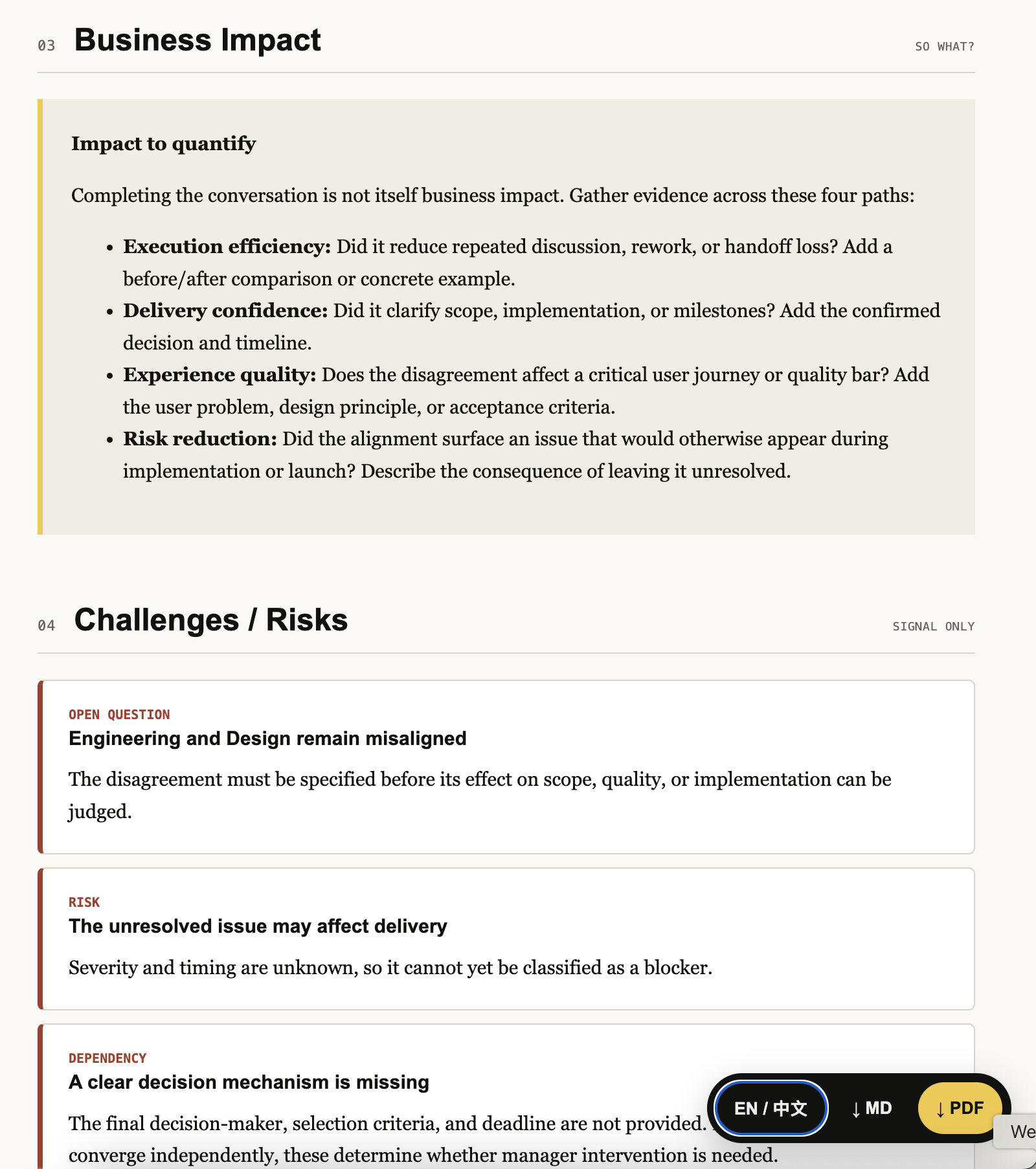 English Executive Report challenges and risks