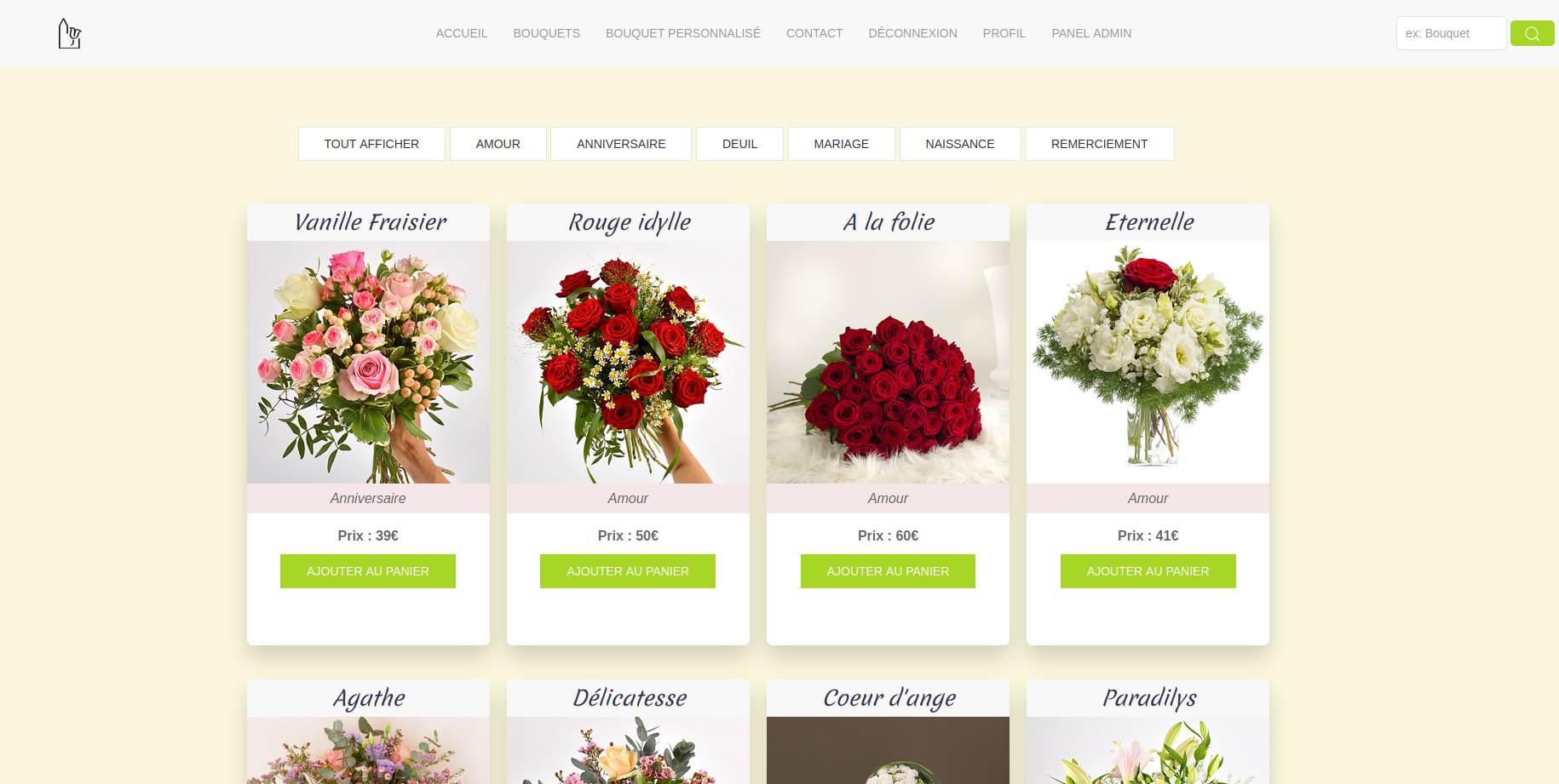 page des bouquets