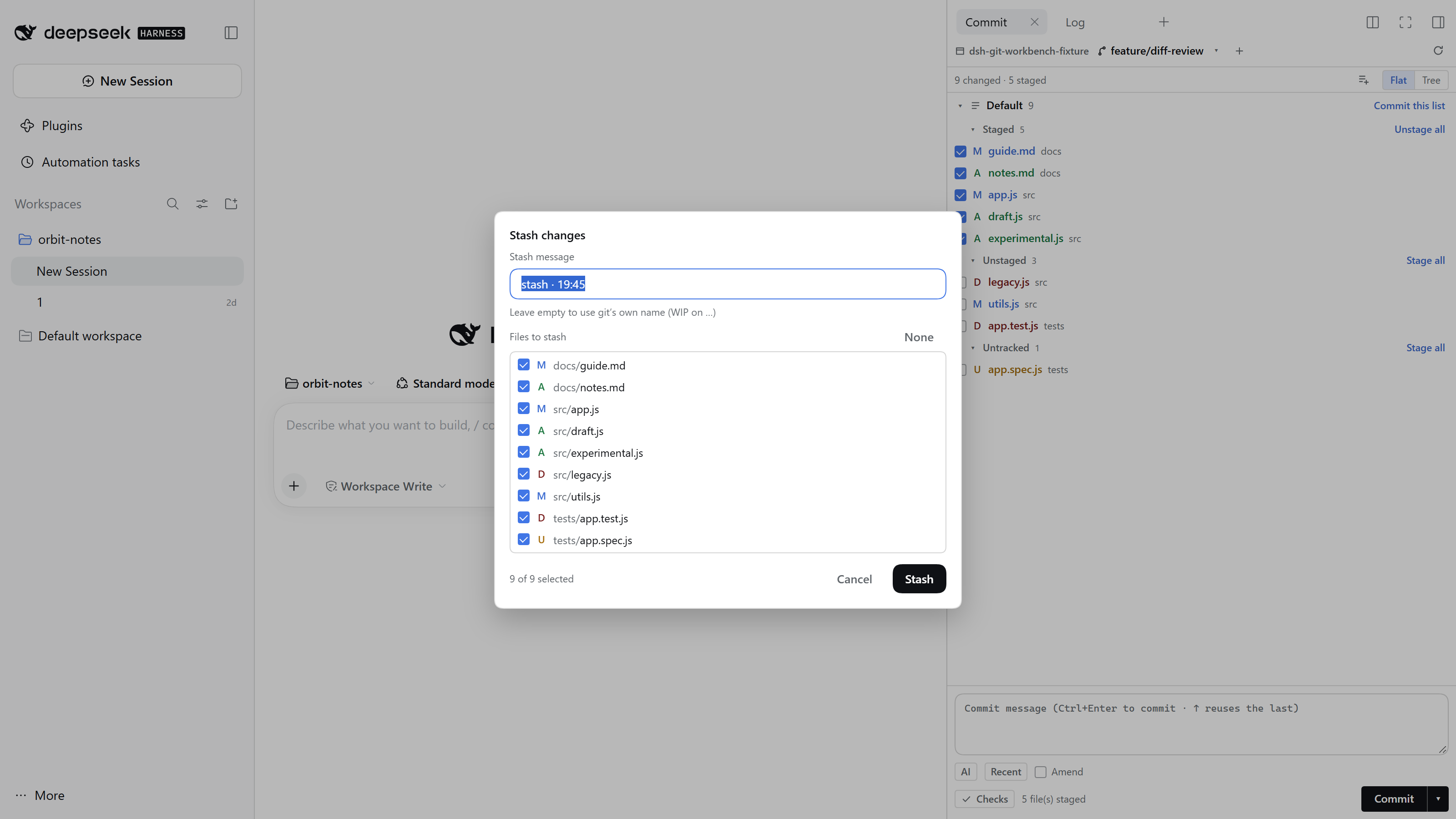 Stash dialog