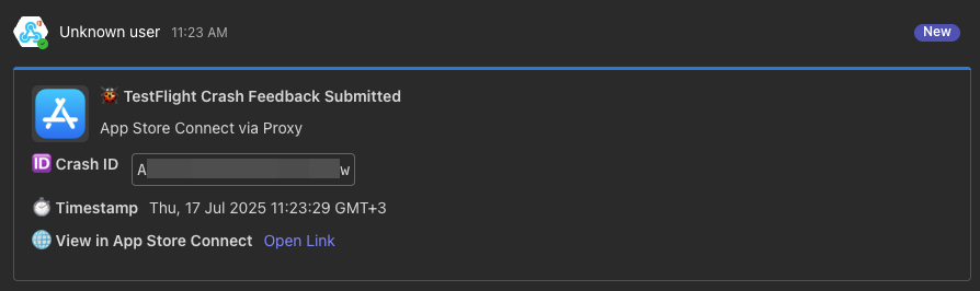MS Teams TestFlight Crash Notification