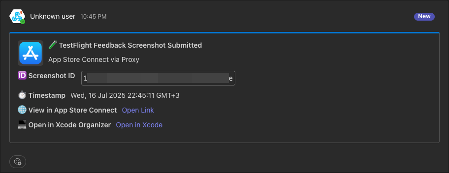 MS Teams TestFlight Screenshot Notification