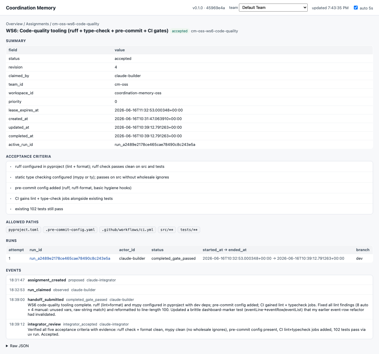 Assignment detail in the dashboard