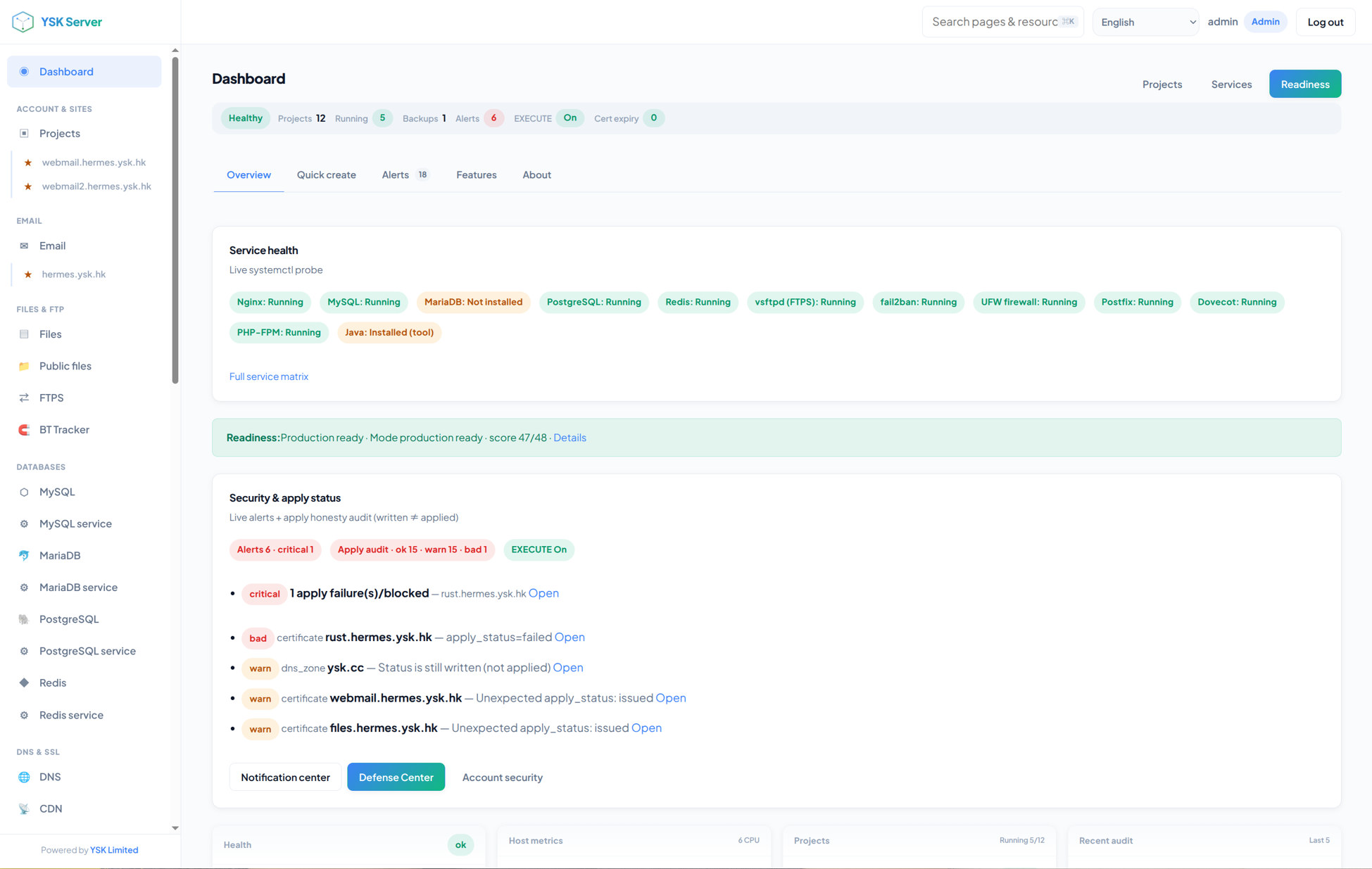 YSK Server dashboard