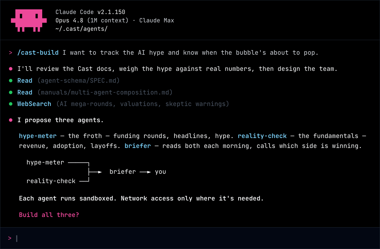 Building a Cast agent team from Claude Code