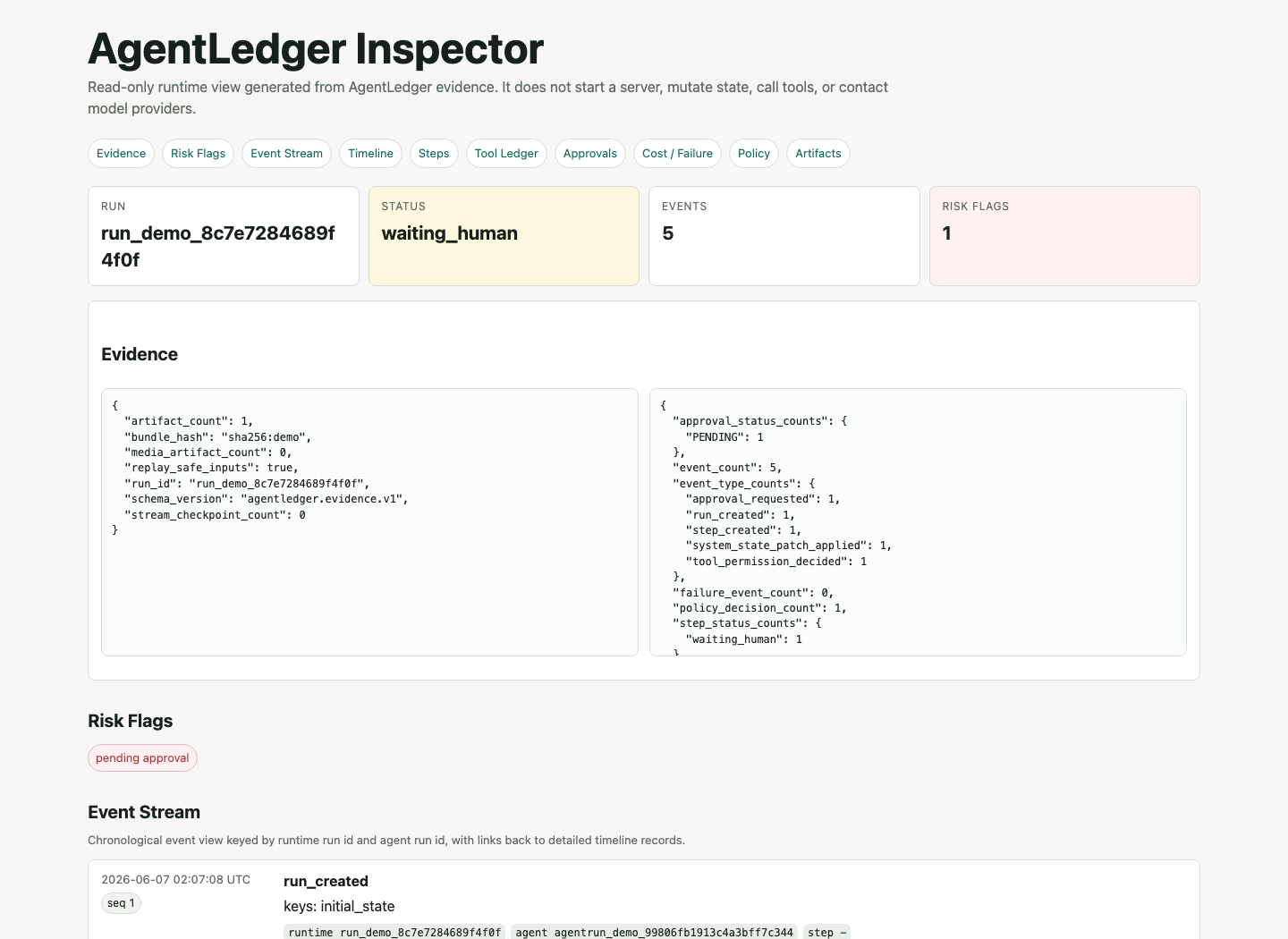 AgentLedger Inspector single run